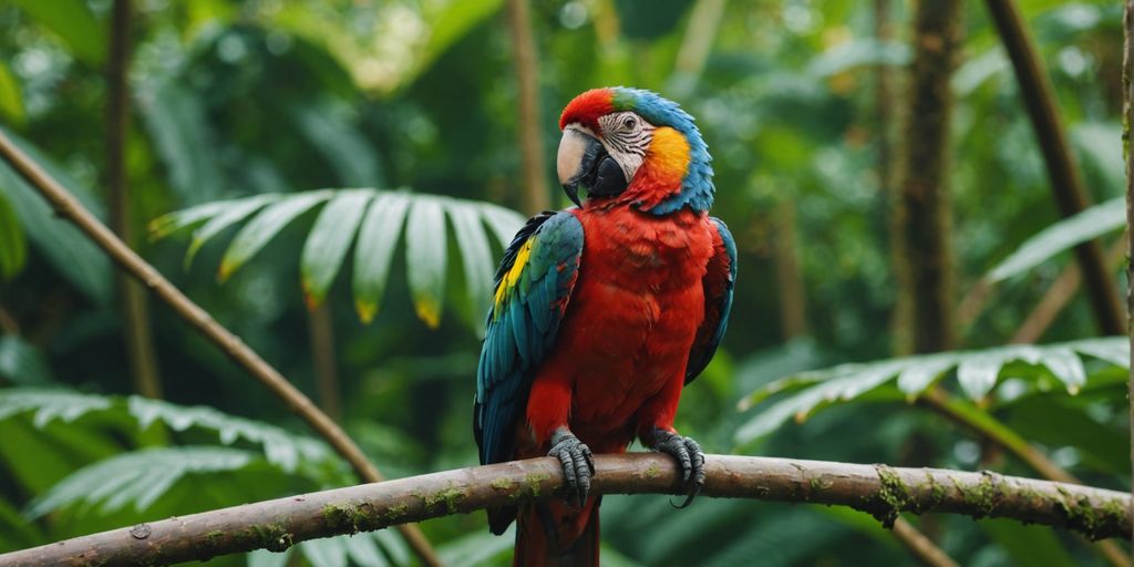 Zwei Amazonenpapageien sitzen auf einem Ast im Dschungel